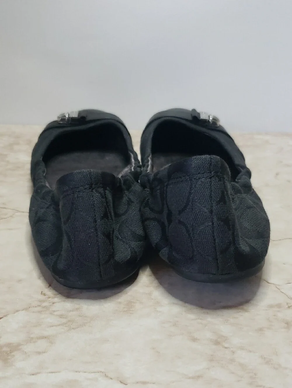 Coach Black Leather Cap-Toe Ballet Flats Monogranb Women's Size 10